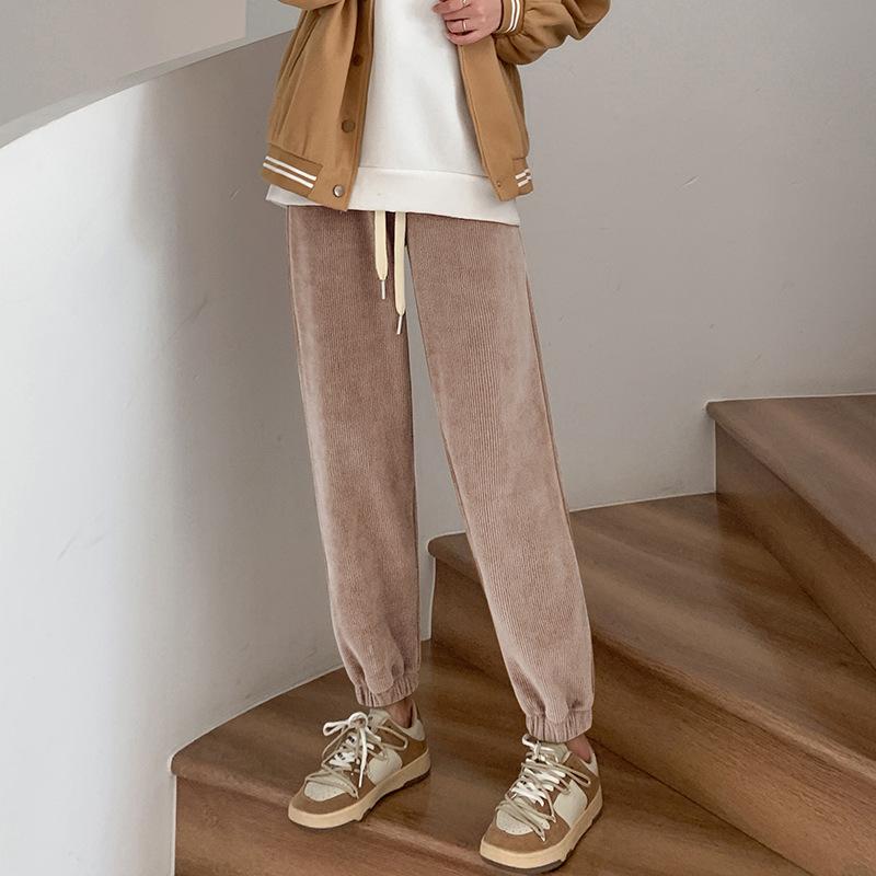 Chenier sweatpants women's autumn and winter velvet new tied feet lantern sweatpants casual gray corduroy pants