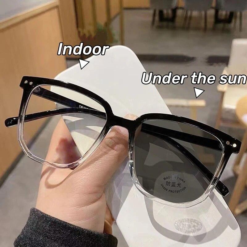 Luxury Square Short-sighted Glasses Women's Trendy Photochromic Myopia Outdoor Color Changing Sunglasses  Minus Diopter Eyewear