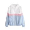 Womens  Long-sleeved Hooded Zipper  Stitching Contrast Color Windbreaker Coat