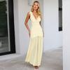 European and American women's clothing summer new solid color casual sleeveless suspender mesh splicing design long dress