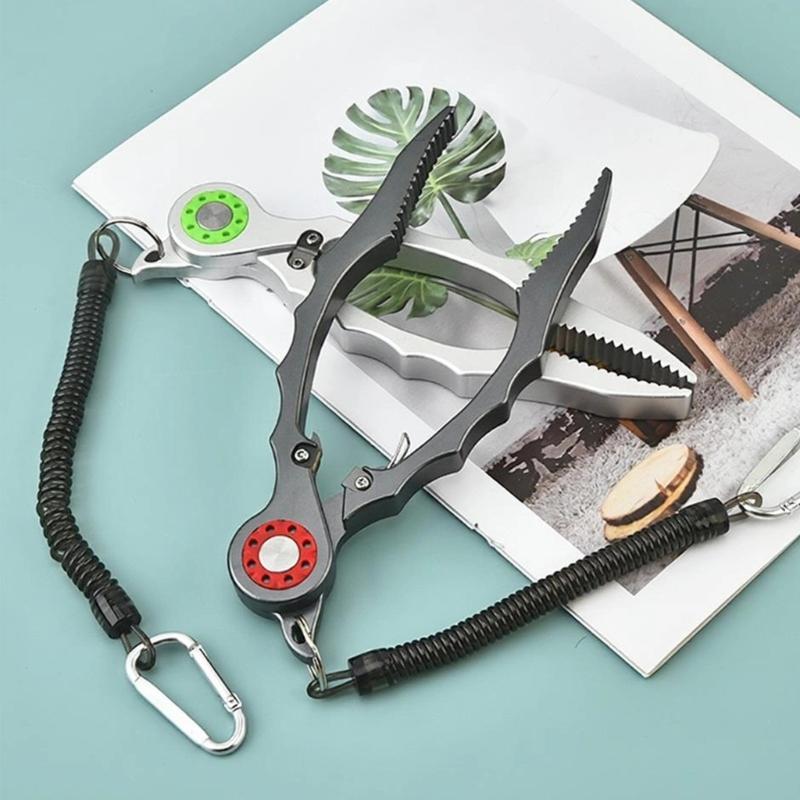 Fishing Pliers with Coiled Strap Portable Fish Mouth Grabber Fish Grippers Replacement Clamps Fish Holder Grippers Tool
