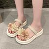 Two wear flower cool slippers, women's summer wear 2025 new models with skirts, thick-bottomed seaside vacation beach slippers