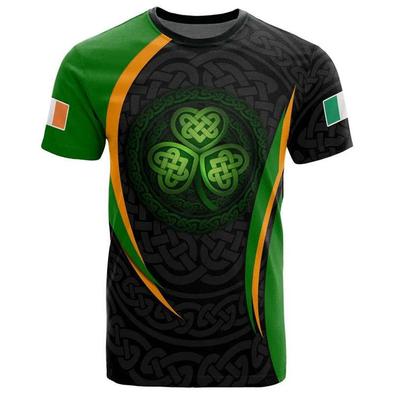 

Футболка с узором «трилистник» из Ирландии, футболка с 3D-принтом для мужчин и женщин, повседневная одежда с коротким рукавом, свитер с круглым вырезом, топы, уличная одежда 5XL