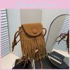Vintage Style Suede Crossbody Bag For Women With Trendy Fringe Design In Black Brown And Tan