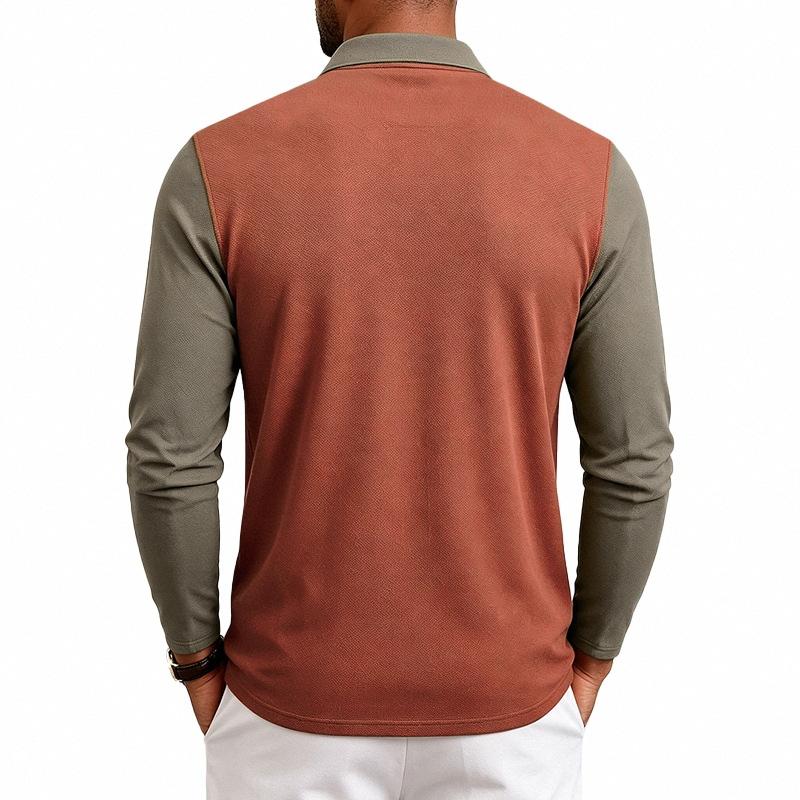 Herren American Style Lockerer Farbblock Casual Umlegekragen Langarm Golf Poloshirt