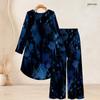 Women Plus Size Two Piece Set Round Neck Long Sleeve Printed High Low Top Wide Leg Pants