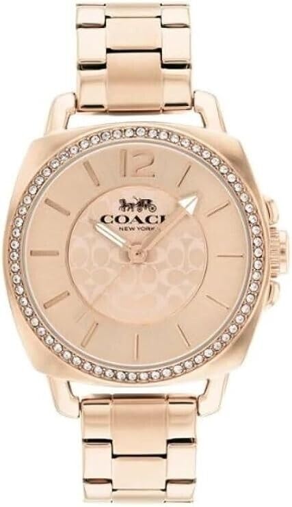 

Coach 14503854 Boyfriend Rose Gold Tone Logo Glitz Dial Stainless Steel Watch Women s