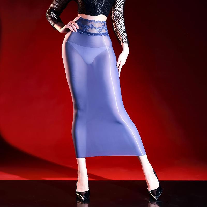 Women's High Lace Waist Wrap Hip Pencil Skirt 5D Ultra Thin Sheer Slim Skirt for Office Commute