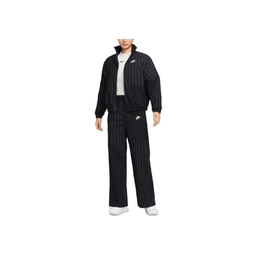 New Nike Women's Logo Stripe Stand Collar Casual Jacket Black FV6187-010