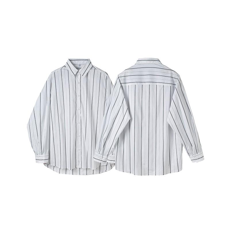 Spring and Summer Contrasting Striped Lapel Shirt, Men's Retro Loose Casual Cardigan Shirt