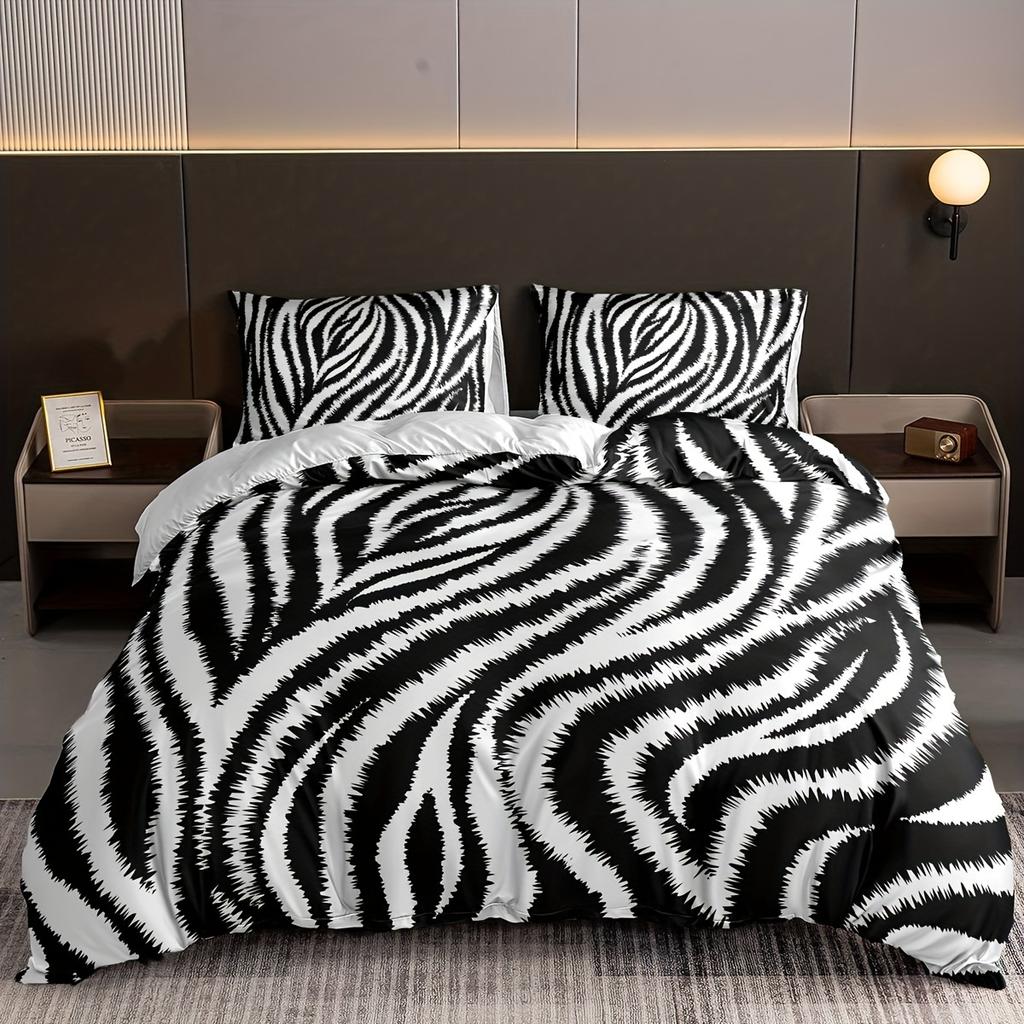 Zebras Striped Duvet Cover Set 3-Piece Hotel Luxury Soft Bedding Set Comforter Cover Set(1 Duvet Cover + 2 Pillowcases)