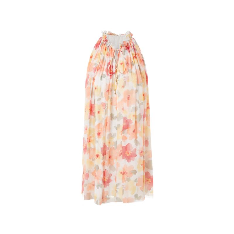 LANZHI Floral Print A-Line Sleeveless Mini Dress S