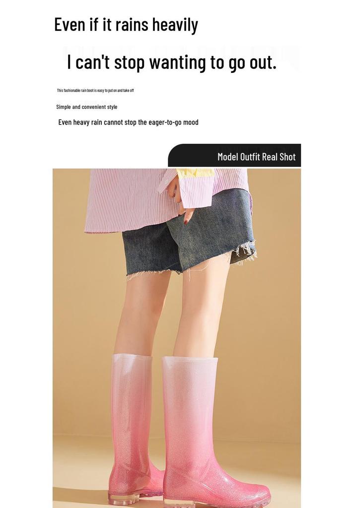 Dames Gradient Regenlaarzen, Middelhoge Schacht, Antislip, Waterdicht, Trendy Jelly Schoenen