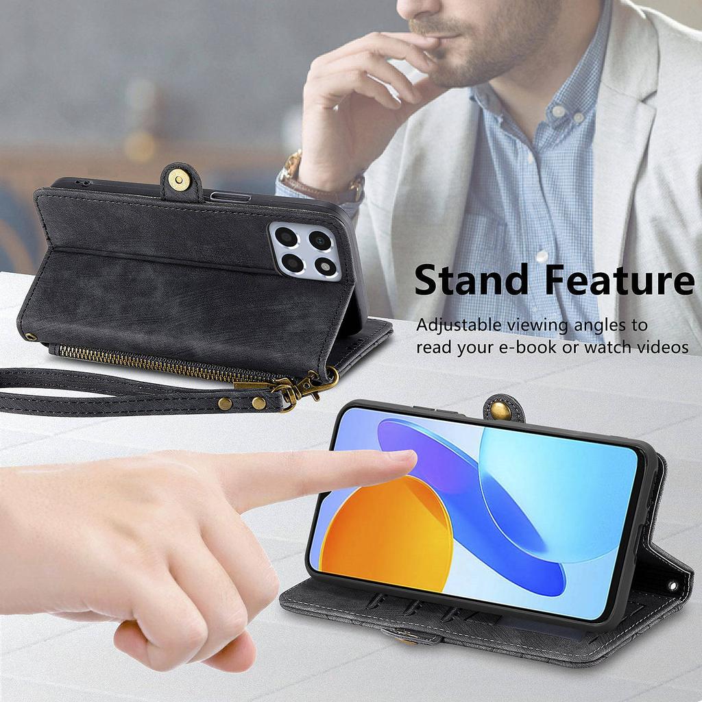 Case For Honor X7c 4G/200 Smart 5G/Play 60 Plus 5G Zipper Wallet Geometry Lines Leather Phone Cover