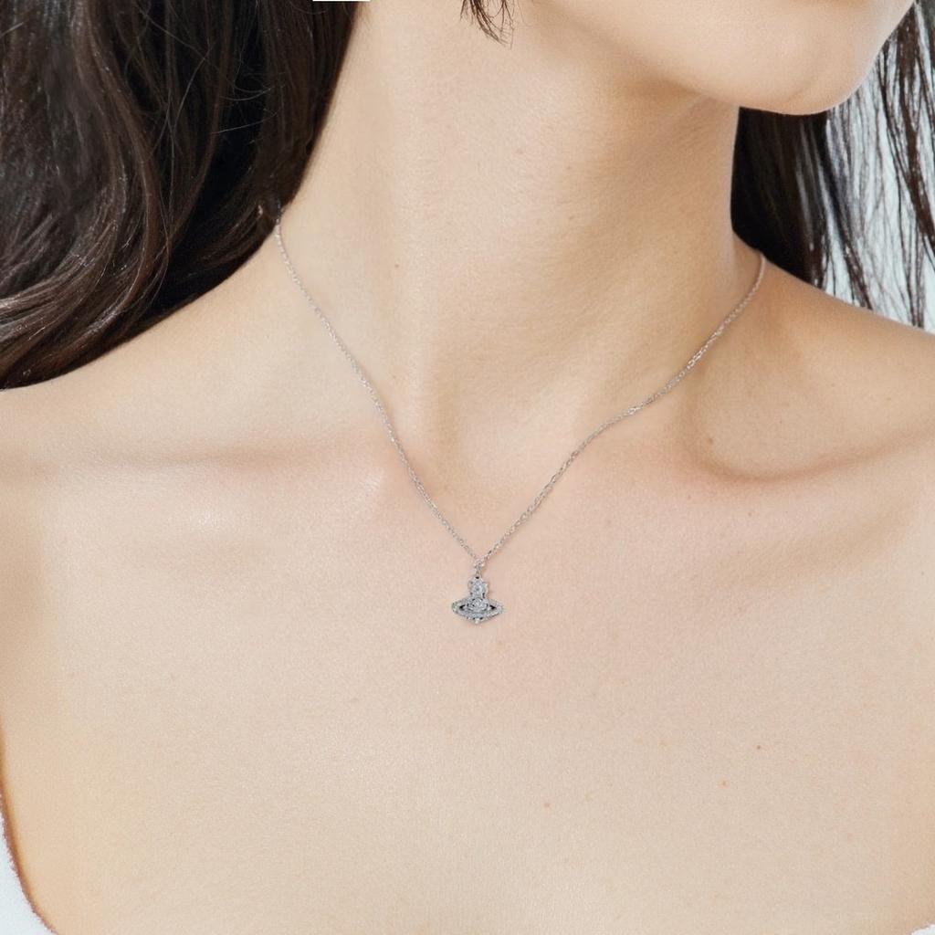 VIVIENNE WESTWOOD Narcissa Kristall Saturn Anhänger 925 Silber Halskette Damen Halskette 6302038B01P102P102