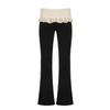European and American Women's Clothing Street Chaoer Contrast-Color Ruffled Fake Two-Piece Bell-Bottom Pants Silm Slim Looking Casual Knitted Trousers
