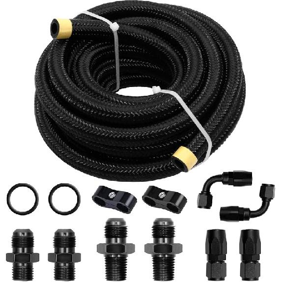 15FT AN6 Automatic Transmission Cooler Line Kit For 4L60E 4L65E - Black Nylon Braided Fuel Line Oil/Gas/Fuel Hose Kit