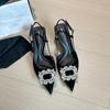 623-3 Rhinestone thin heel sandals women's new pointed rhinestone flower back empty fairy style high heels women's shoes
