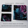 3pcs Black Bedding Set Skulls Rose Print Cozy Duvet Cover Set King Queen Twin Single Size Halloween Birthday Gift Bedroom Decor