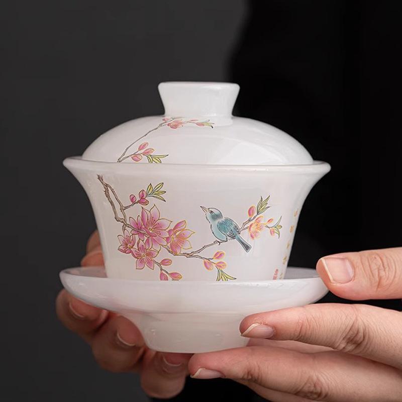 Ice Glazed Kung Fu Tea Set Eyebrows Cover Bowl Teacup Gift Box Home Office High-end Gifts