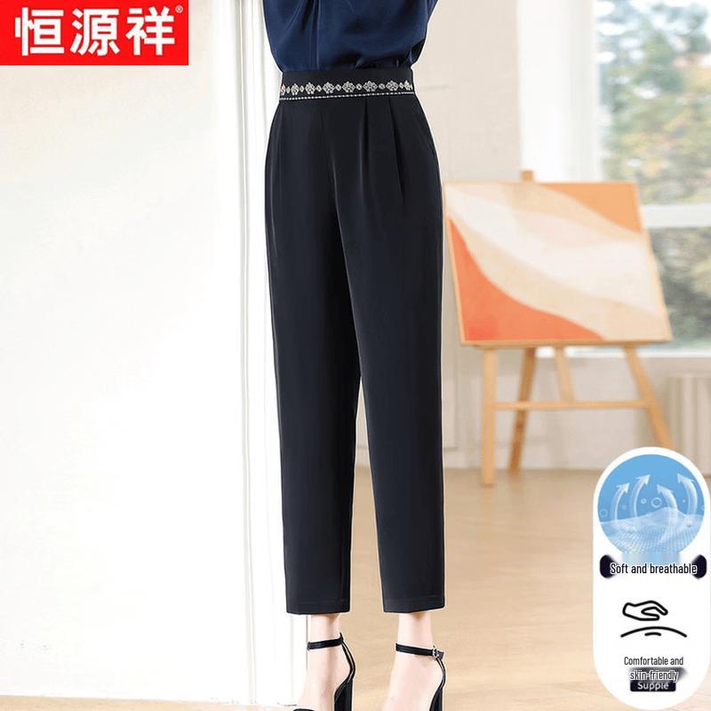 Hengyuanxiang Summer Thin High-Waist Straight-Leg Capri Pants XL