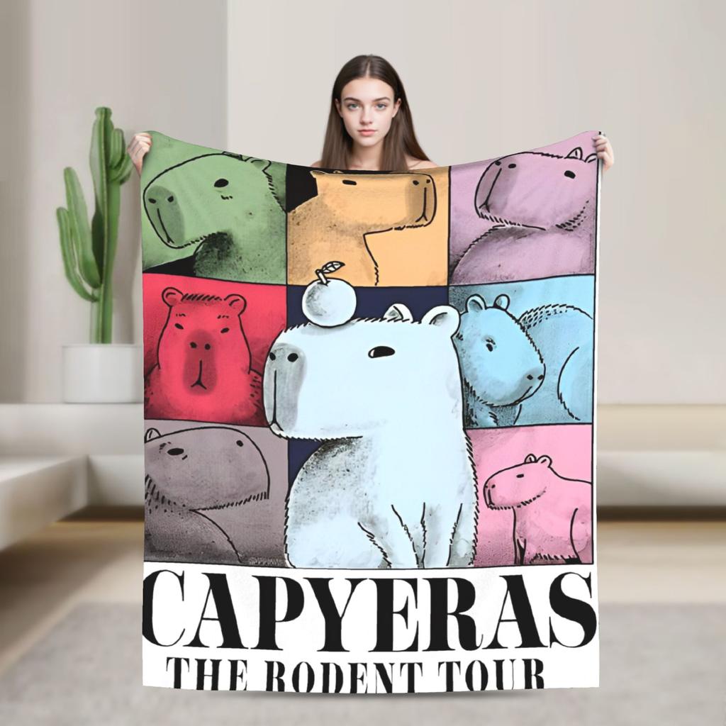 Capybara Pattern Fleece Blanket Kawaii Animal Funny Throw Blankets for Sofa Bedding Lounge 150*125cm Plush Thin Quilt