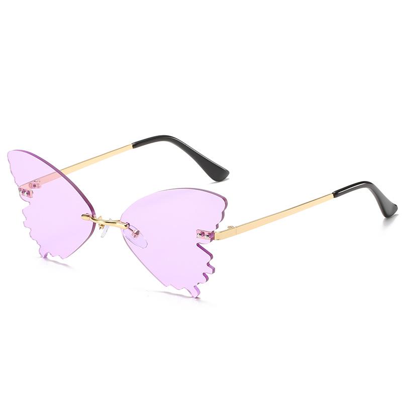 Women's personalized rimless sunglasses, European and American fashion butterfly glasses street show sunglasses rimless women