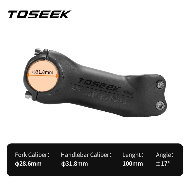 TOSEEK T700 Carbon Fiber Road Mountain Gravel Bike Stems 31.8mm Handlebar Clamp 28.6mm Steerer Clamp 6/17 Degree Bicycle Stem