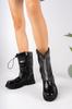 Women's Modern Stylish Fashion Boots Black Patent Leather Zipper Front Striped Fur Snow Boots Patent Leather