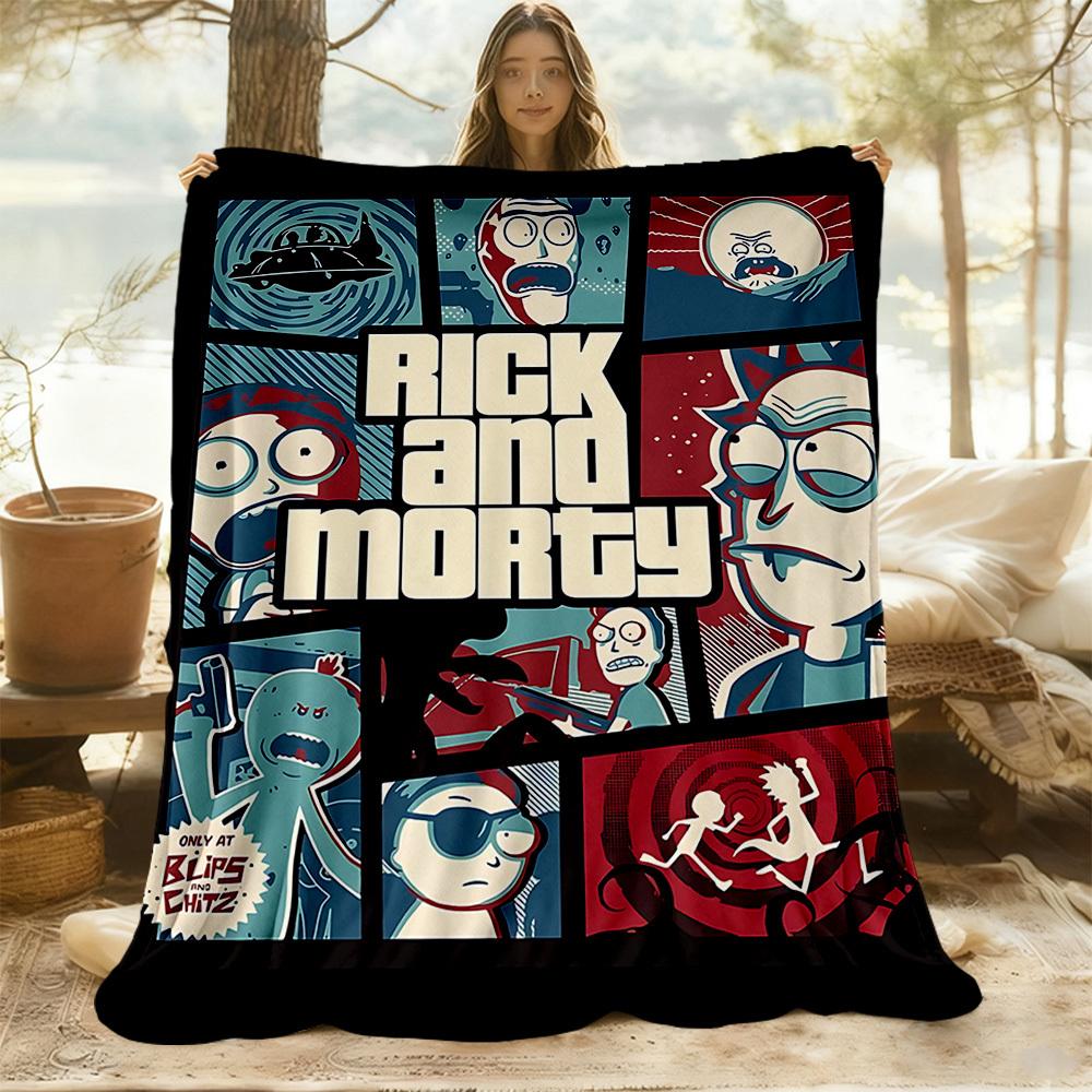 1pc RickMorty Outdoor Blanket Lightweight Flannel, Soft & Warm, All Season Use for Sofa, Outdoor, Camping, Living Room, Office, Chair