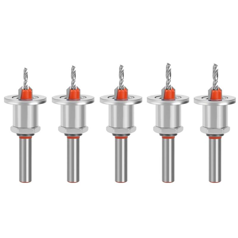5Pcs Multifunction Limit Taper Hole Round Shank Countersink Drill Bit with Adjustable Depth Stop for Precise Woodworking