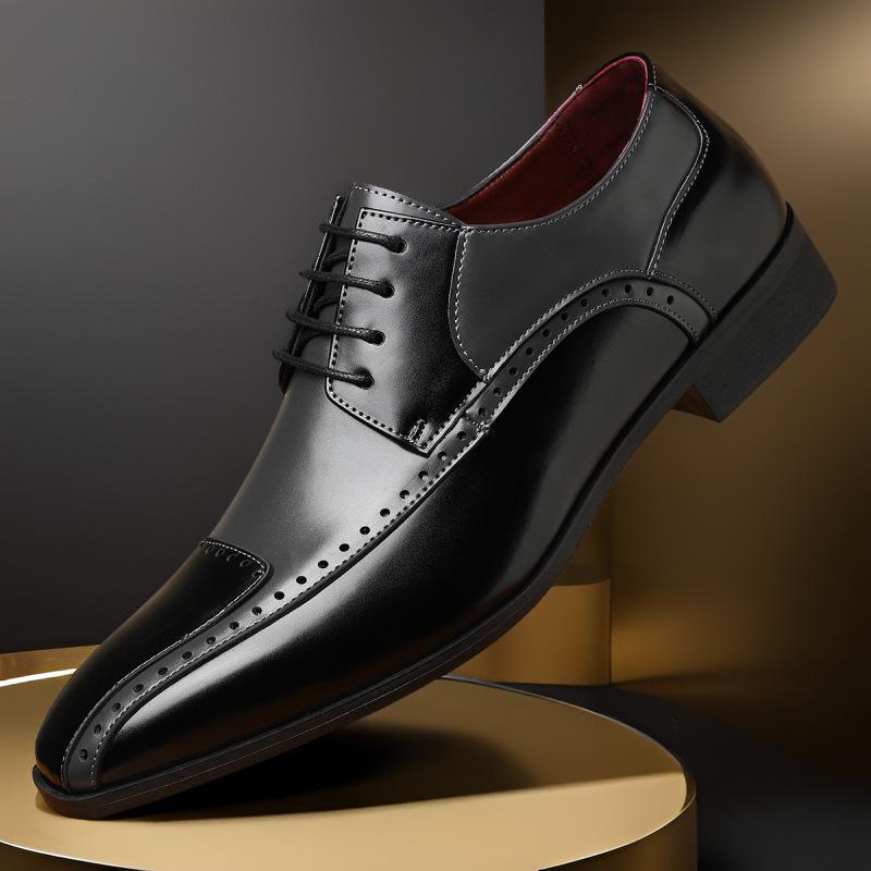 

Large size new youth versatile breathable leather shoes color matching carving business personalized splicing casual, leather shoes men 39