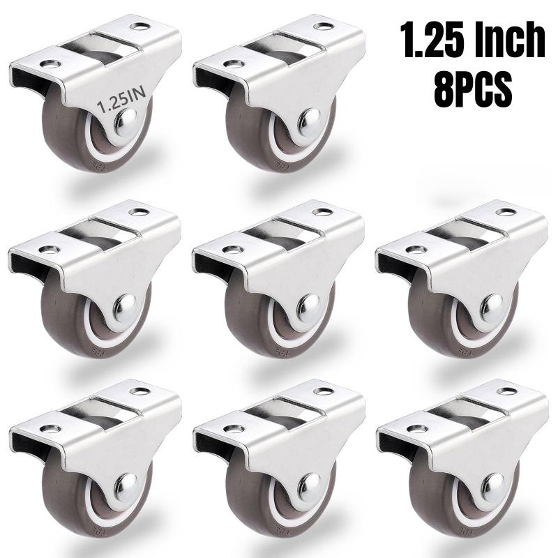 4/8Pcs Mini Rigid Caster Wheels,Small Low Profile Rubber Rolling Wheel Castors Sliding Door Pulley for Furniture,Storage Drawers