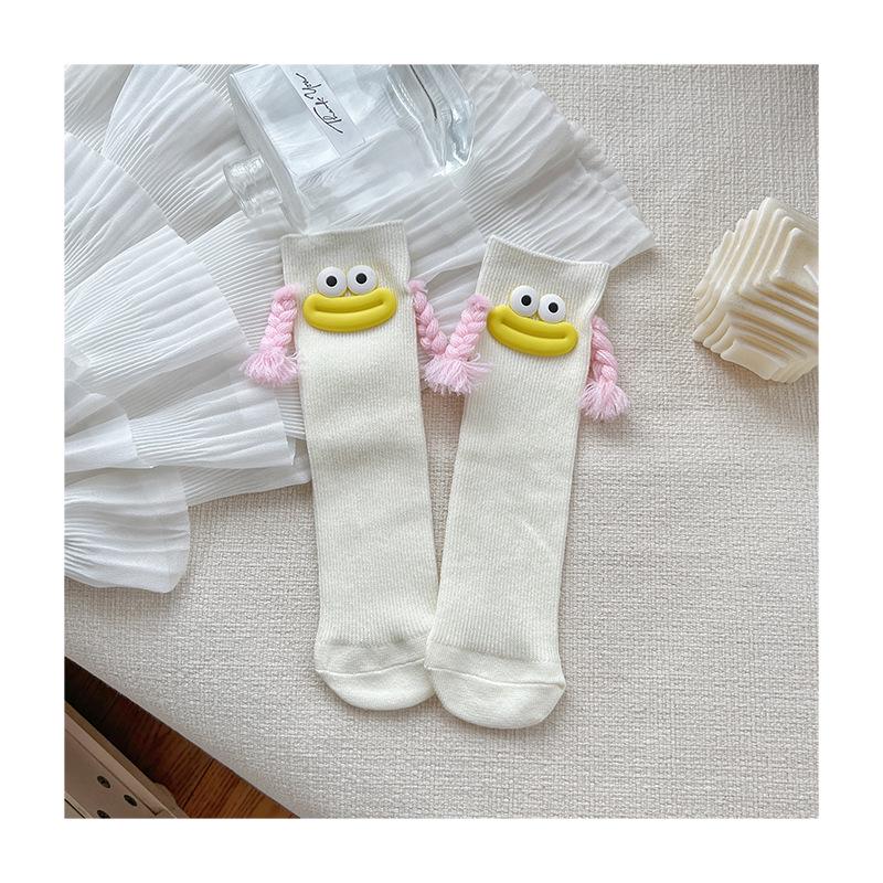 Girls' Cute Pink Knee-High Slouch Socks with Quirky Braids - Summer Thin Edition