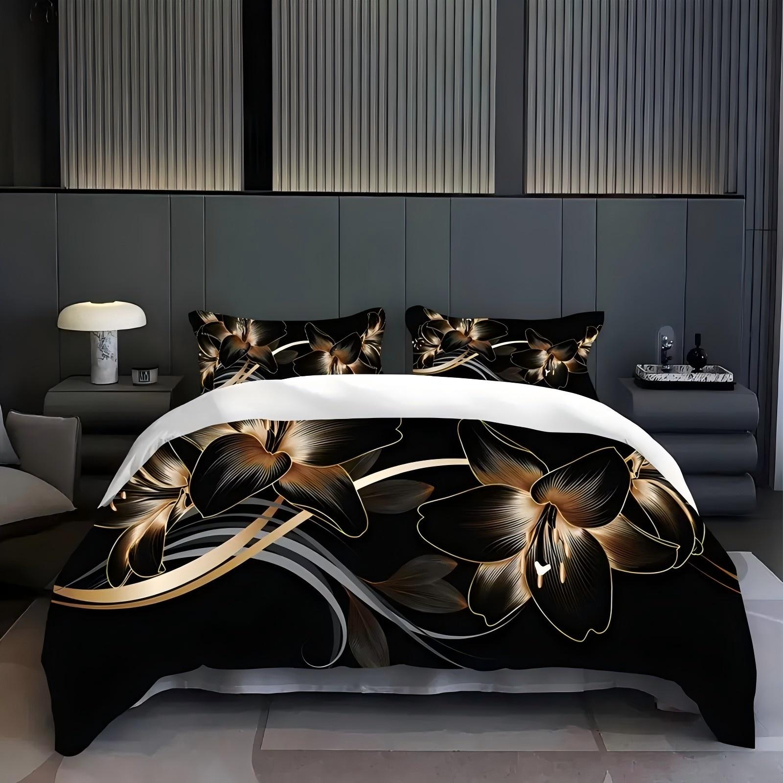 

Golden Floral Pattern 3D Printed Quilt Cover Elegant Retro Style Bedding Cover Pillowcase Luxury Home Textiles Duvet Cover Set 135x200cm 2pcs