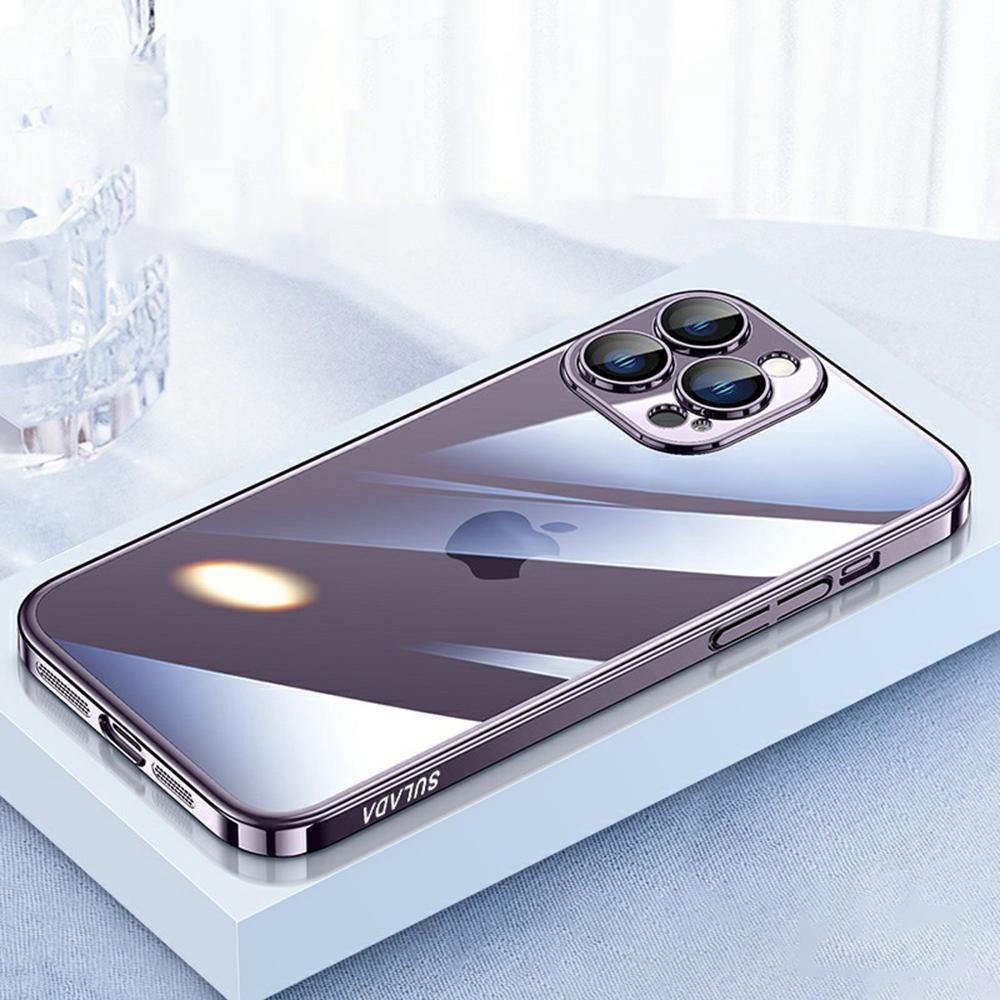 SULADA JINGJIA Series For iPhone 16 Pro Max Clear Case Electroplating Hard PC Phone Case with Lens Film