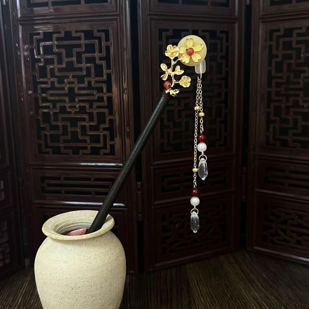 Grampo de Cabelo com Borla de Sândalo de Alta Qualidade para Penteados Updo de Hanfu Cheongsam