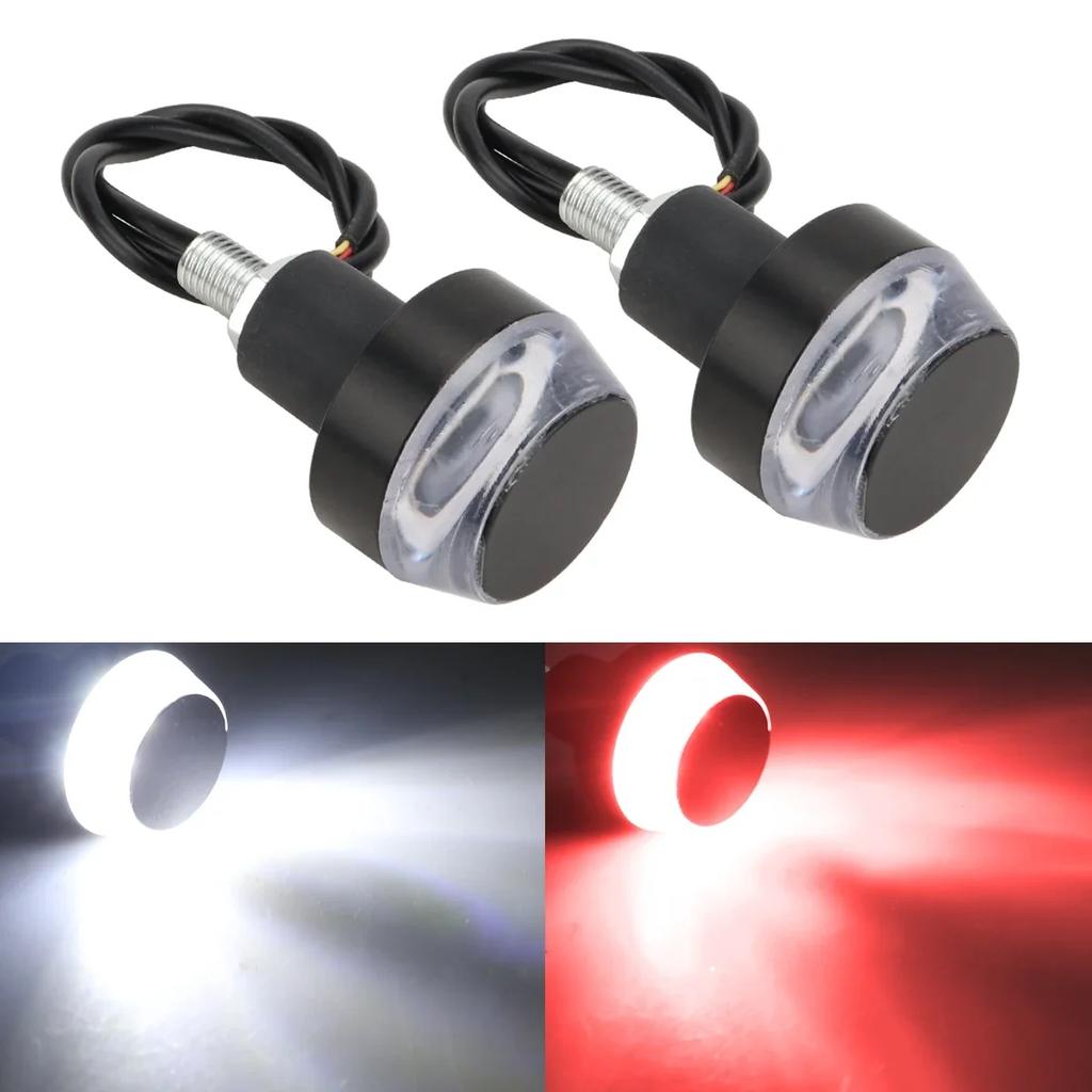 2Pcs 12V Motorcycle LED Handlebar End Turn Signal Light White Yellow Flasher Handle Grip Bar Blinker Side Marker Lamp Lighting