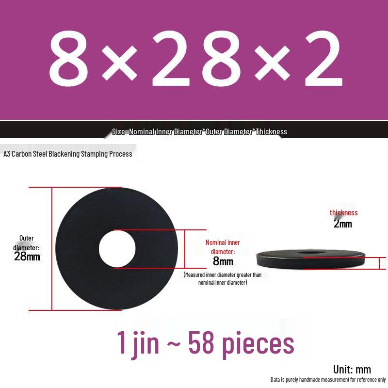 Blackened Thickened Metal Flat Washer Spacer, Round, M3-M42