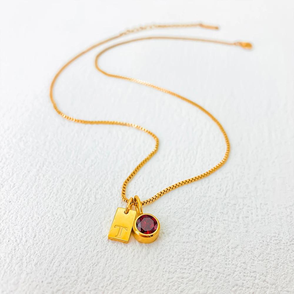 EManco DIY Personalized Initials Customized Name Necklace Glitter Birthstone Pendant Ladies Gifts Dropshipping