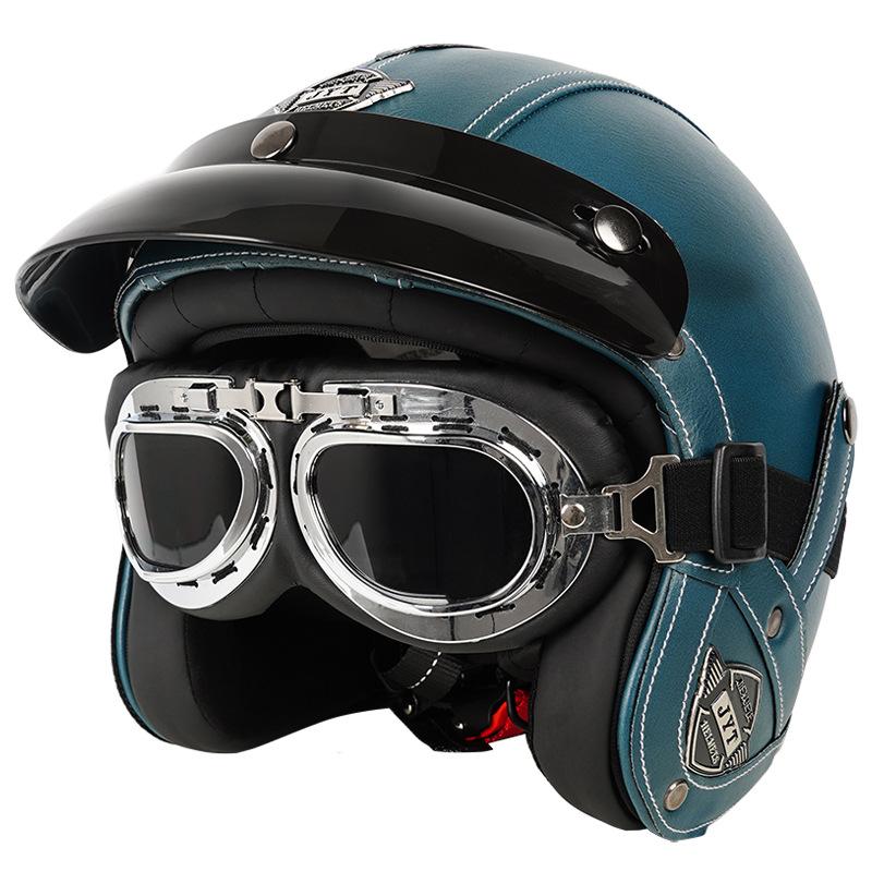 Casco de motocicleta Harley Prince Cruiser retro con certificación 3C, de cuero, para hombre y mujer, para todas las estaciones, para motocicleta eléctrica, 3/4/5