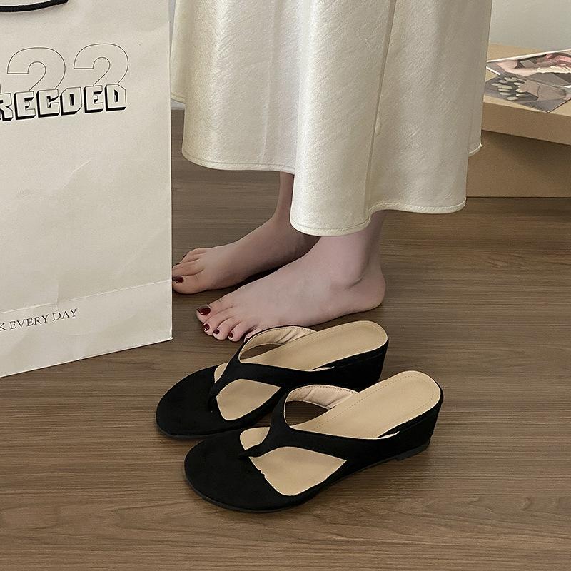 

Wedge heel pinch foot flip-flop shoes women s shoes wear summer temperament red with skirt sandals high heels sandals 40 чёрный