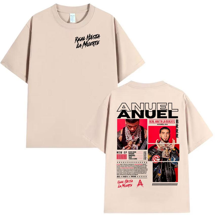 Rapper Anuel AA Real Hasta La Muerte Tour 2025 New Album T Shirts Mens Hip Hop Gothic TShirts 100 Cotton Short Sleeve TShirt