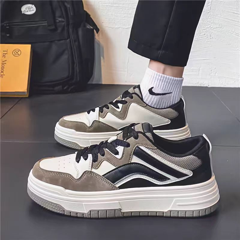 Men Skateboarding Shoes Fashion Leather Breathable Casual Jogging Sports Shoes Platform Hard-Wearing Walking Running Sneakers