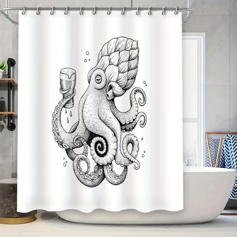 

Ocean Octopus Shower Curtain Sea Life Bathroom Decor Nautical Tent Whale Pattern Washable Home Textile Coastal Vibes W60H190(CM)-1 Pcs