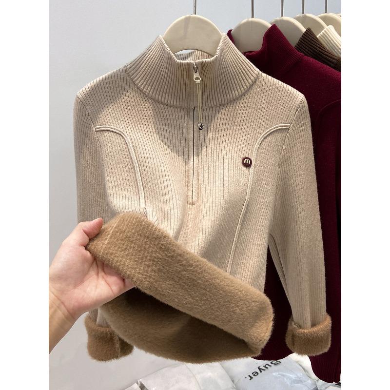 Thickened Semi-turtleneck Zipper Sweater Women's Autumn and Winter Stacked Wear Bottoming Shirt Versatile Lazy Wind Knitted Top