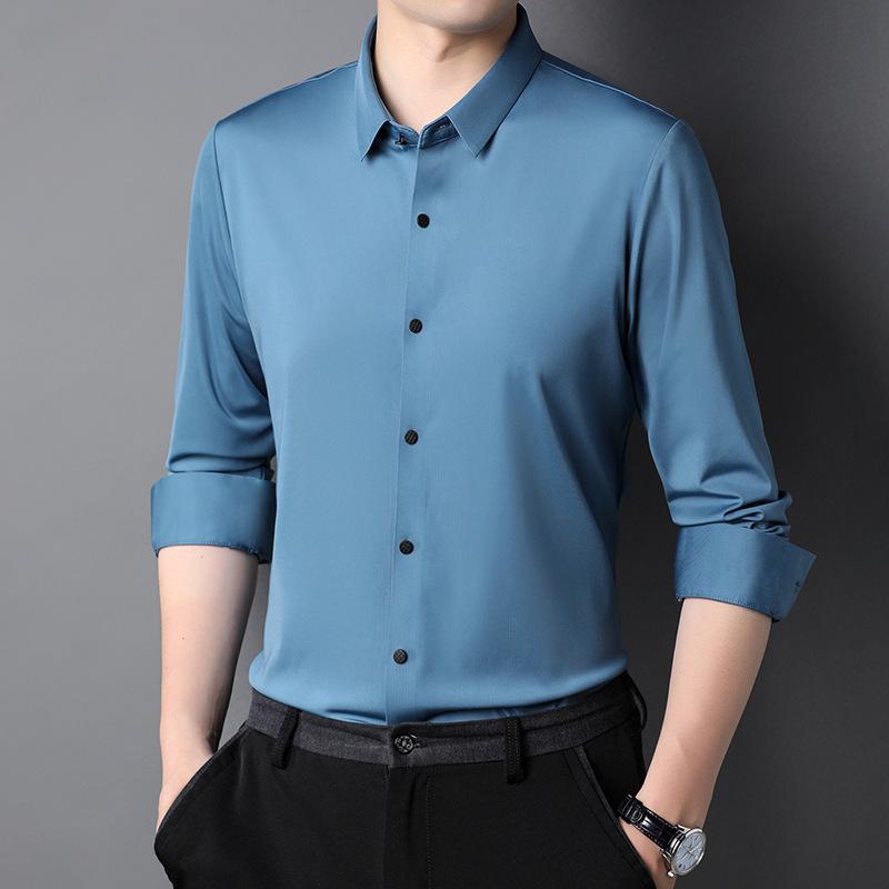 

Men s High-End Non-Iron Long Sleeve White Shirt - Spring 2024 Solid Color Seamless Stretch Ice Silk Formal Wear Triple Extra Large