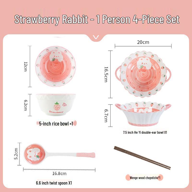 Cute Cartoon Ceramic Dinnerware Set: Bowls, Plates, and Chopsticks for Single Person