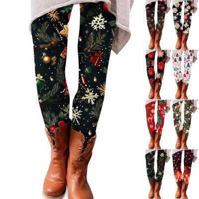 Women's Pants Christmas Printed Stretchy Soft Bottoms Casual Home Sleeping Pants