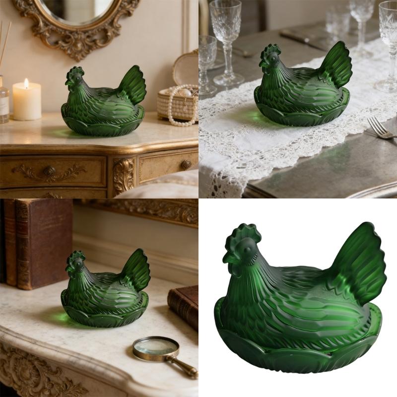 Glass Hen Candy Dish,Decorative Covered Candy Bowl with Lid Crystal Glass Chicken Shape Candy Jar Snacks Bowl Gift